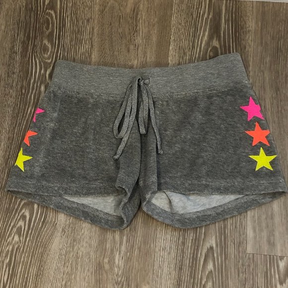Hard Tail Pants - Hard Tail Juniors Grey Terry Short Neon Stars Sz S